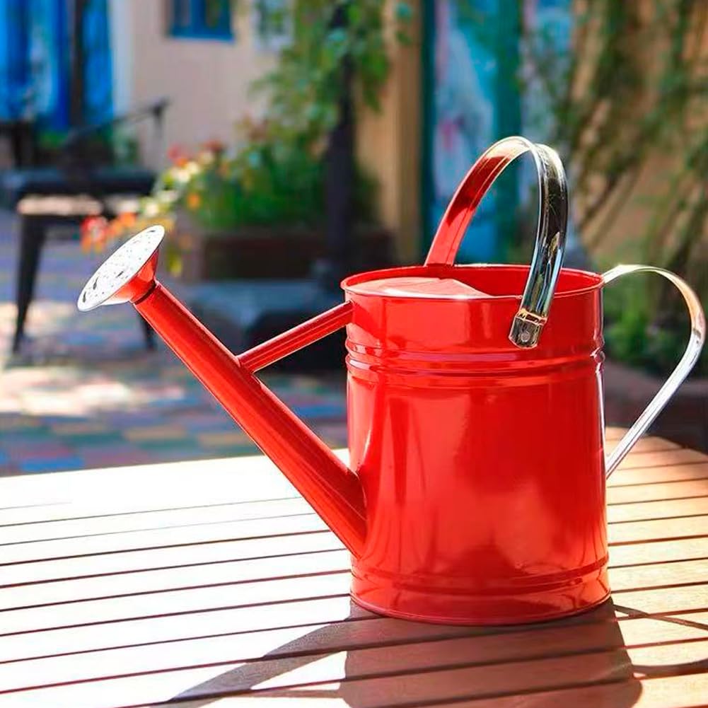 Metal Watering Can 1 Gallon for Indoor and Outdoor Plants Red