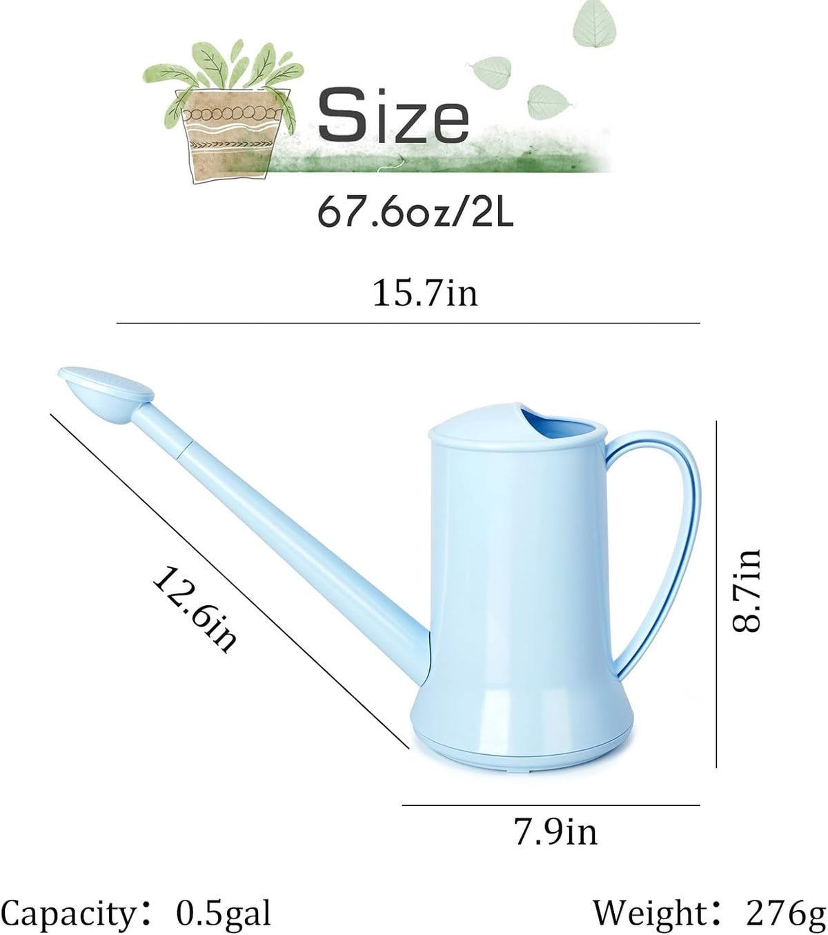 XXXFLOWER 1/2 Gallon Indoor Plant Watering Can Blue 67oz