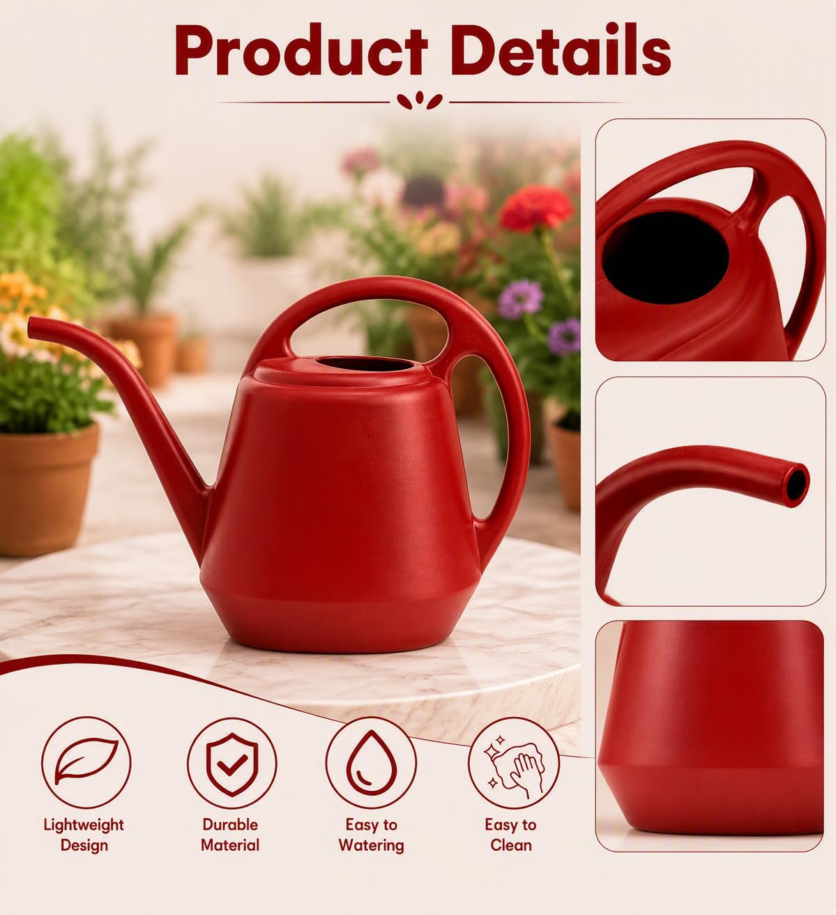 Fasmov Plastic Watering Can, Burnt Red, 1-Gallon