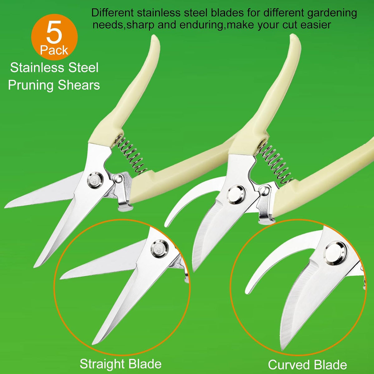 5Pack Pruning Shears, Stainless Steel Garden Shears with Gardening Gloves