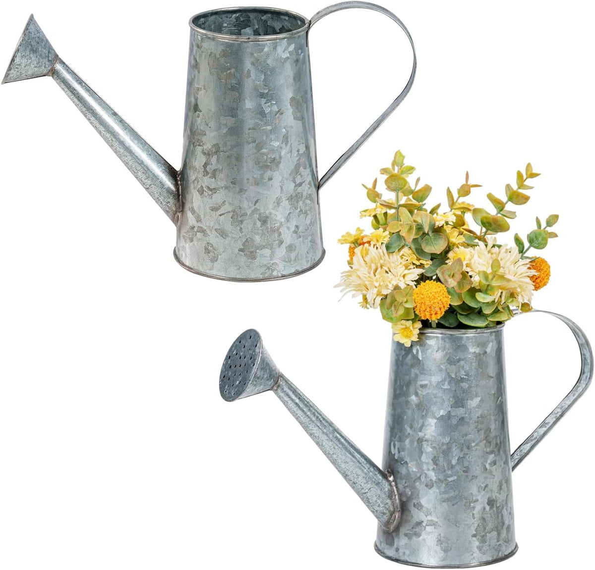 MyGift Vintage Galvanized Metal Watering Can Vases for Flowers, Set of 2