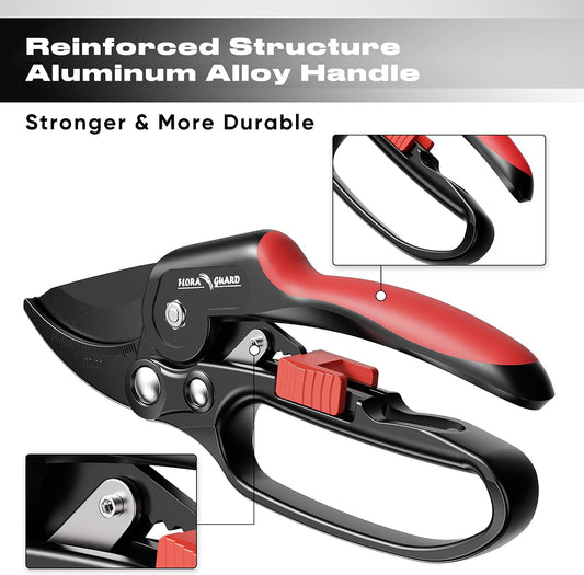 FLORA GUARD Heavy Duty Ratchet Pruning Shears, SK5 Steel Garden Clippers