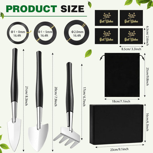 17 Pcs Bonsai Tool Kit Set, Bonsai Cutting Tools and Wire Rolls, Black