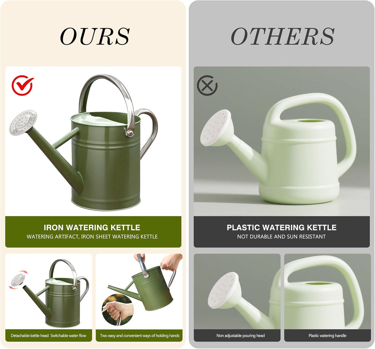 Metal Watering Can, 1 Gallon for Outdoor Garden Plants,EGreen