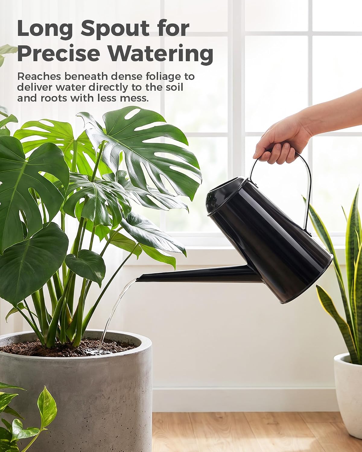 Bamworld Metal Watering Can Indoor Plants with Long Spout 1/2 Gallon Black