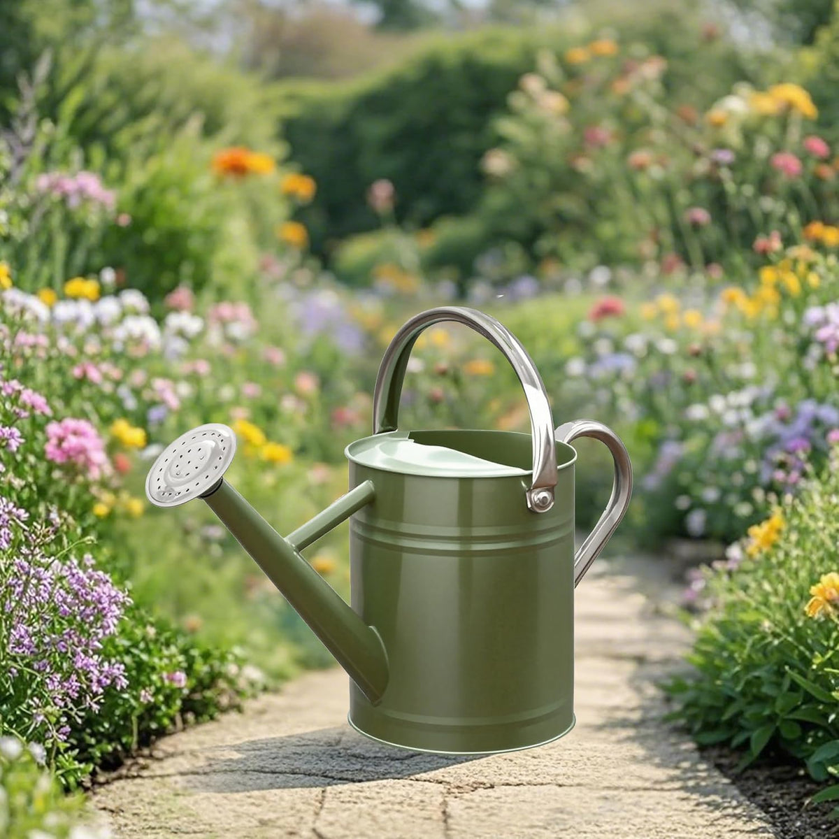 Metal Watering Can, 1 Gallon for Outdoor Garden Plants,EGreen