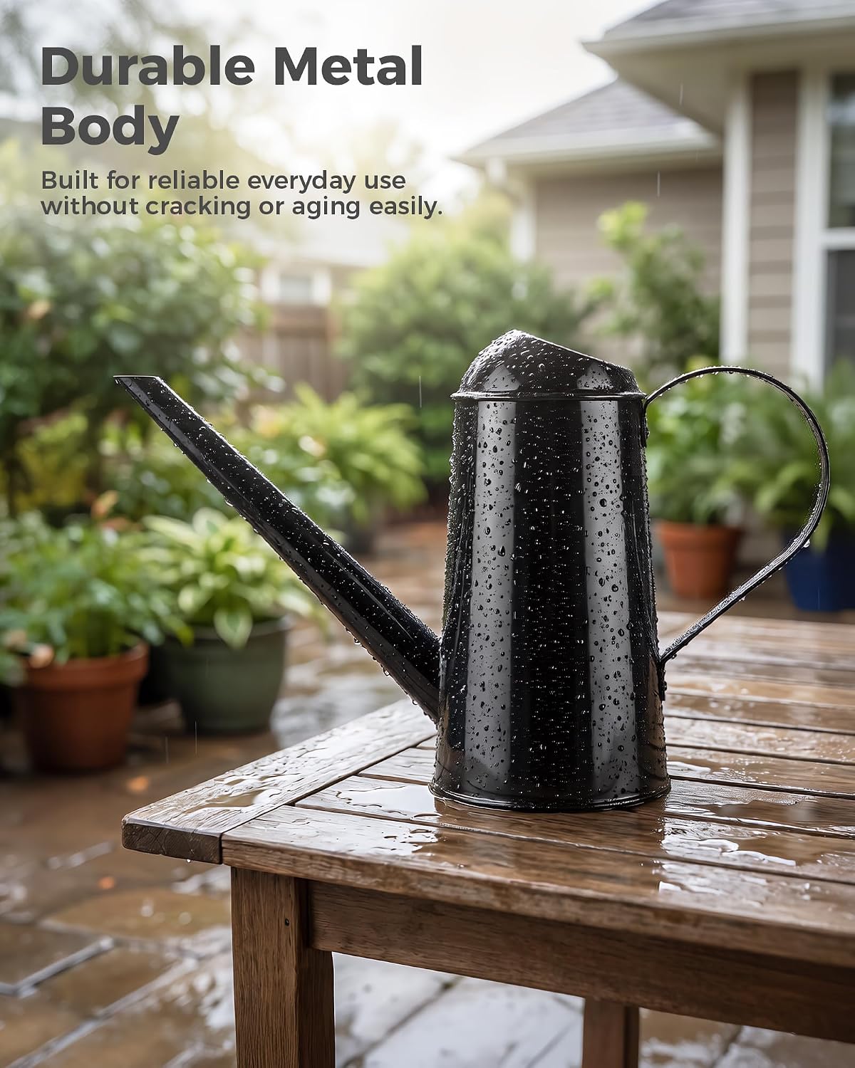 Bamworld Metal Watering Can Indoor Plants with Long Spout 1/2 Gallon Black