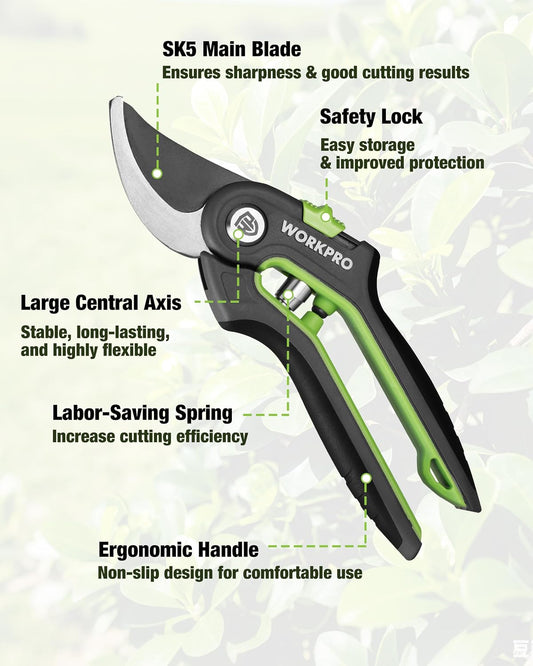 WORKPRO 3-Piece Garden Shears Set, Heavy-Duty Gardening Clippers