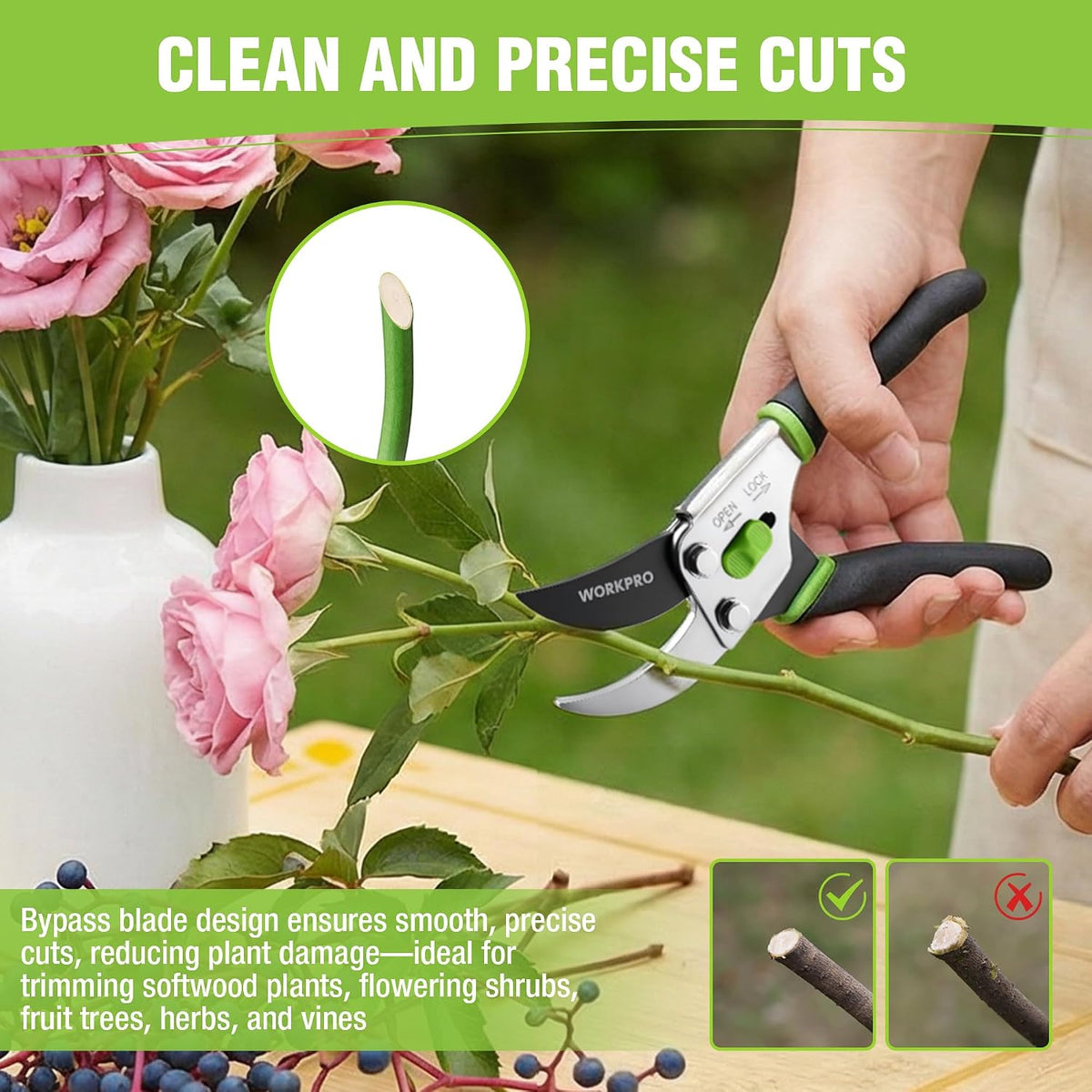 WORKPRO Pruning Shears, Garden Clippers with 5/8" Cut Capacity, 8.5" Bypass