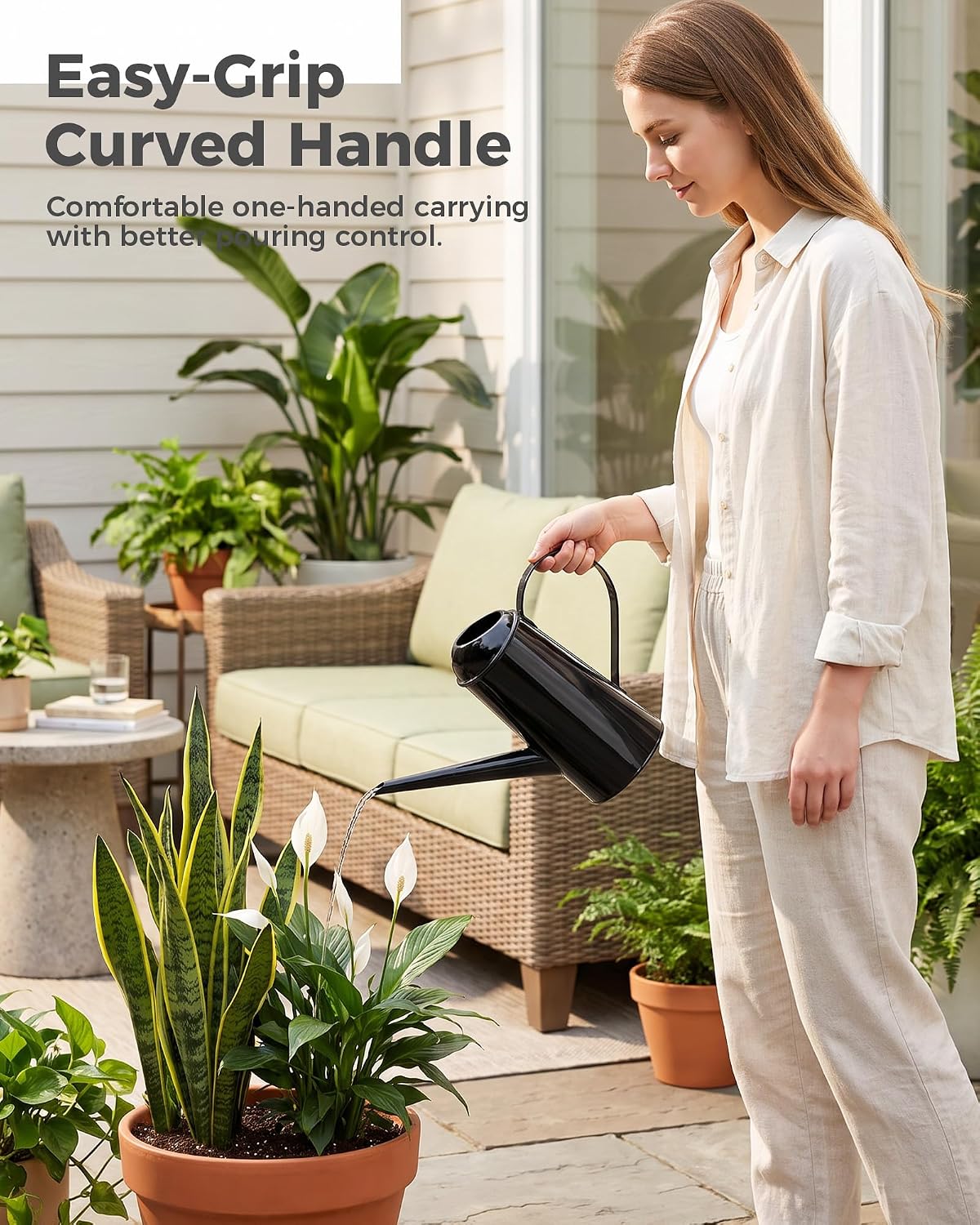 Bamworld Metal Watering Can Indoor Plants with Long Spout 1/2 Gallon Black