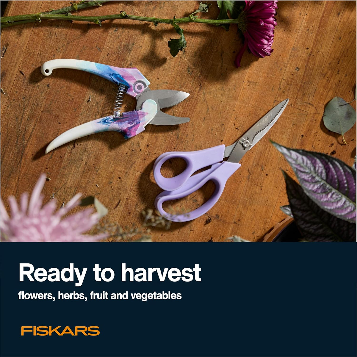 Fiskars 2-Piece Garden Tool Set, Pruning Shears & Vegetable Scissors