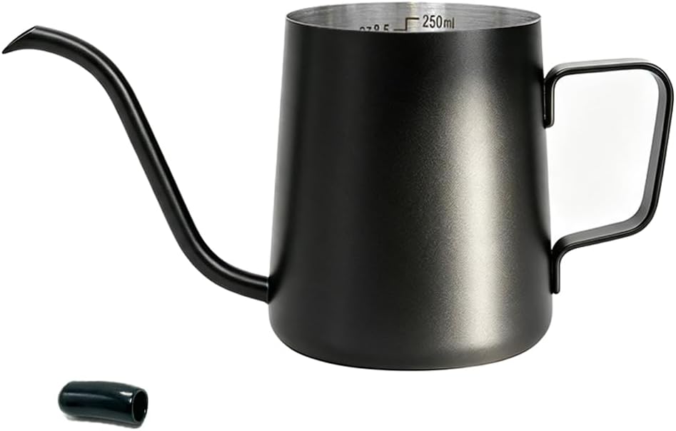 Mini Stainless Steel Watering Can (250ml) - 4mm Swan Neck Spout Small Watering Pot with Internal Scale & PTFE Coating - Gooseneck Kettle for Indoor Plants, Succulents & Pour-Over Coffee