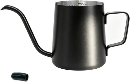 Mini Stainless Steel Watering Can (250ml) - 4mm Swan Neck Spout Small Watering Pot with Internal Scale & PTFE Coating - Gooseneck Kettle for Indoor Plants, Succulents & Pour-Over Coffee