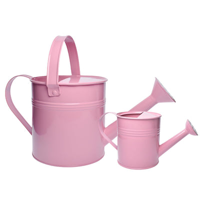 Small Metal Watering Can Set, Pink, 1.2L and 0.23L Garden Cans with Long Spout, Indoor Outdoor Plant Care (Green Blue)