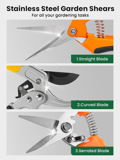 GROWNEER 3 Pack Garden Scissors kit Professional Garden Pruning Shears Stainless Steel Garden Shears Gardening Clippers Flower Plant Scissors Tools Arthritis Weak Hand Pruner Work 3 Times Easier