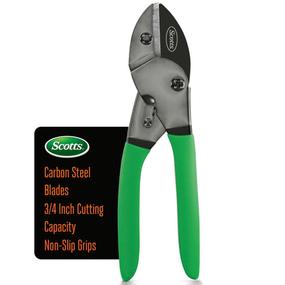 Scotts 2-Piece Pruning Tool Set – Includes 8 in. Bypass Pruning Shears for Live Plants and Soft Stems, and 7.5 in. Folding Saw for Cutting Thick Branches