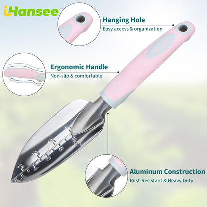 Pink Garden Tool Sets 4-Piece, Aluminum Gardening Hand Tool Kit