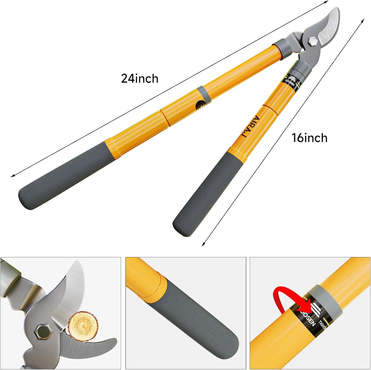 AIRAJ 16-24" Tree Loppers for Gardening, 1.5” Cut Tree Trimmer Garden Tools