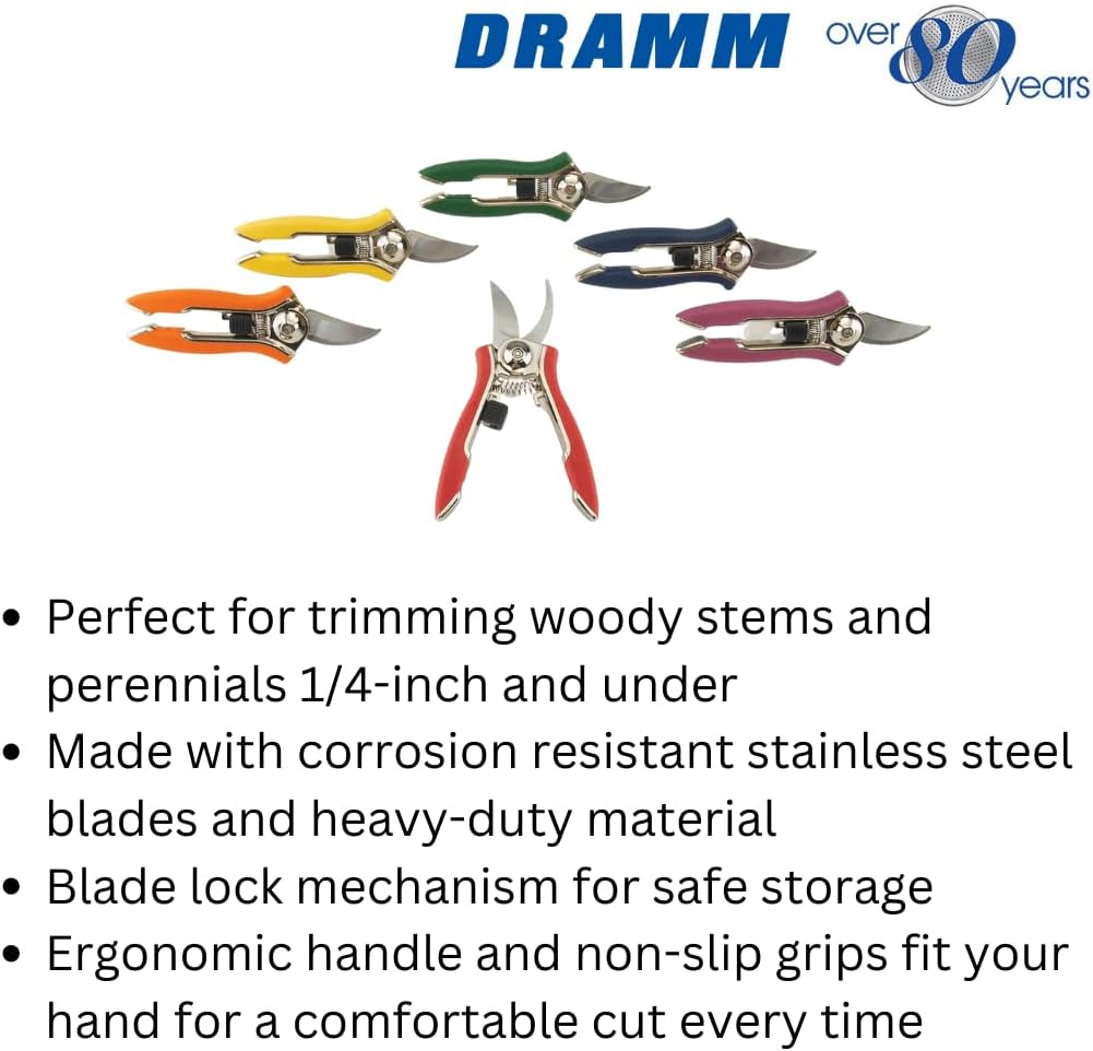 Dramm ColorPoint Stainless Steel Compact Garden Pruning Shears, Hand Pruner, Garden Clippers, with Heavy Duty Blade and Easy grip Handle, Green