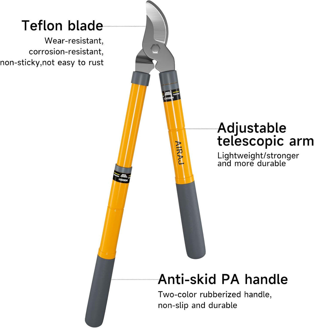 AIRAJ 16-24" Tree Loppers for Gardening, 1.5” Cut Tree Trimmer Garden Tools