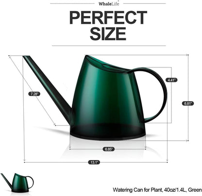 WhaleLife Small Indoor Plant Watering Can - 1.4L Dark Green Long Spout