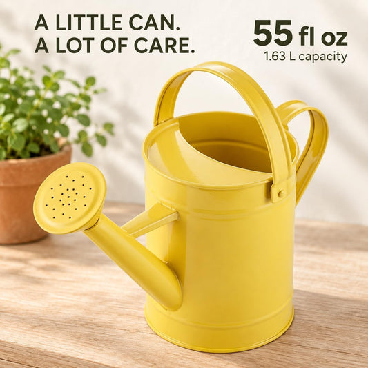 DUSVALLY Metal Watering Can, 55 oz Outdoor Plant Watering Can, Yellow