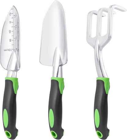 Garden Tools Set, 3 Pack Garden Shovel, Transplant Trowel, Hand Rake Green