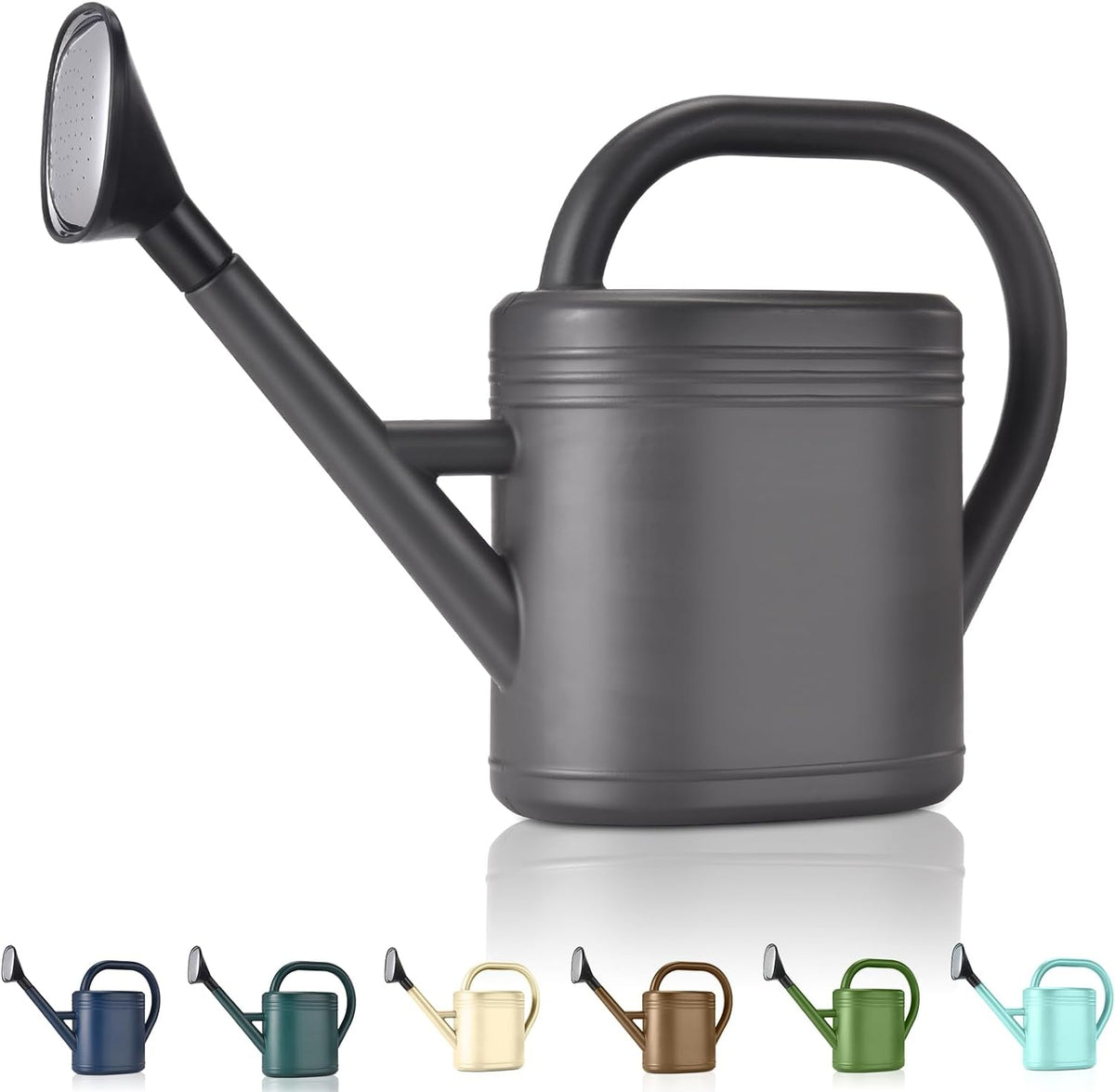 Watering Can 1 Gallon for Garden, Indoor Plants, Outdoor Plant House Flower, Large Long Spout with Sprinkler Head (Grey)
