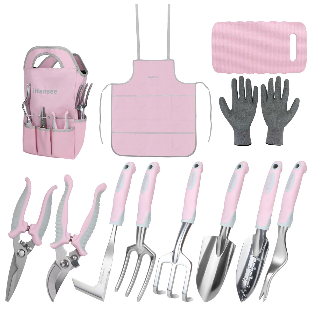 Pink Garden Tool Sets 4-Piece, Aluminum Gardening Hand Tool Kit