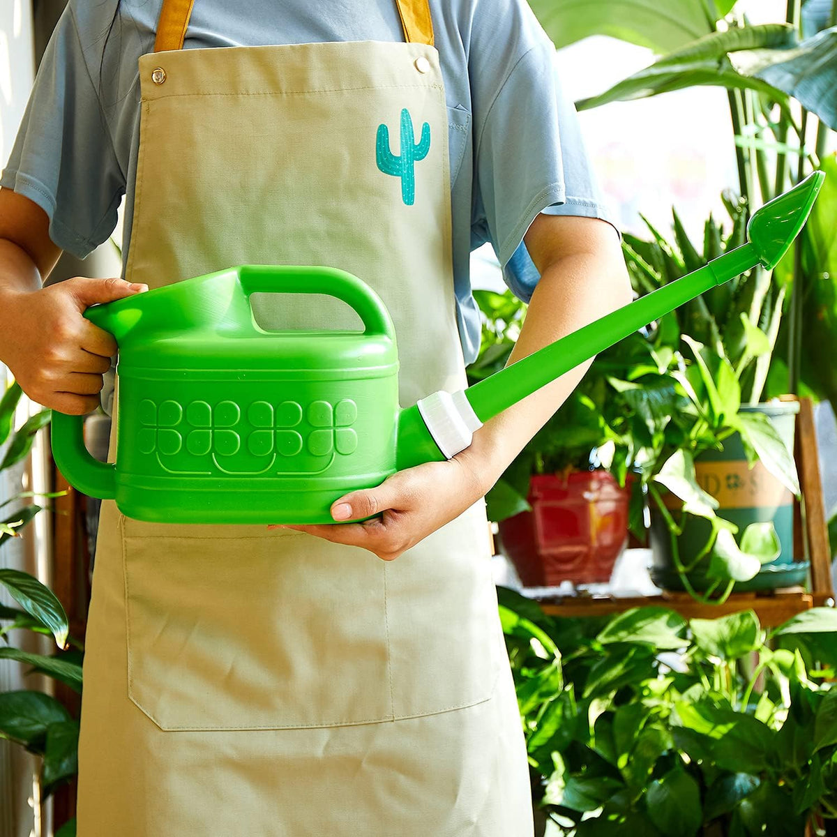 Plastic Watering Can for Indoor & Outdoor Plants 1 Gallon/4-Liter, Ebristar Watering Pot for Garden Flower with Long Spout and Removable 360 Degree Rotation Sprinkler Head, Green