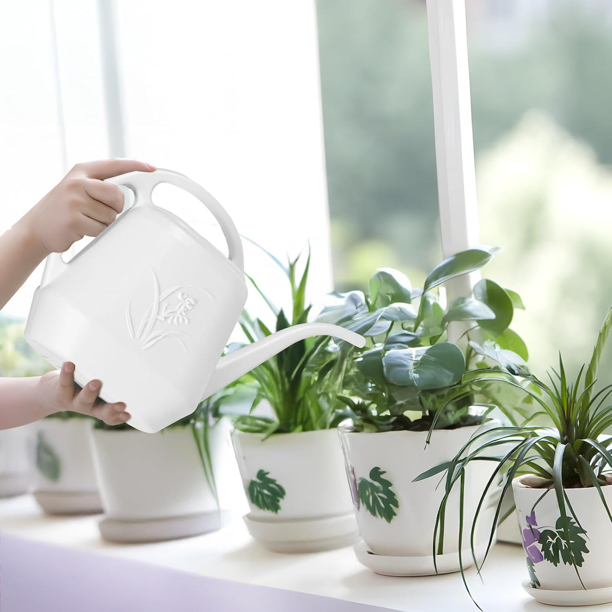 Plastic Watering Can - White Color - 1 Gallon