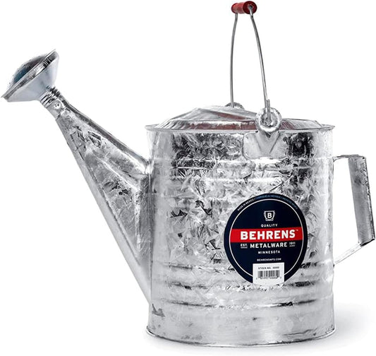 Behrens Weatherproof Hot Dipped Galvanized Steel Watering Can with Wooden Handle and Side Handle for Watering Flowers and Gardens, Gray.