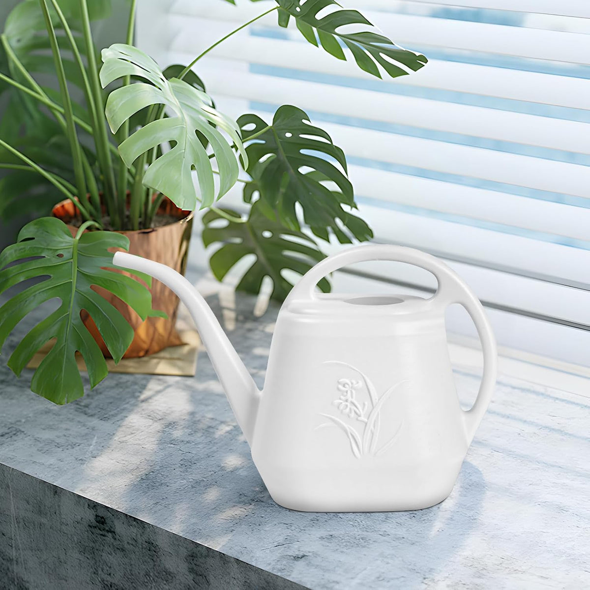 Plastic Watering Can - White Color - 1 Gallon