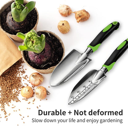 Gardening Hand Tool Set 3 Pack - MDSXO Heavy Duty Gardening Kit with Non-Slip Soft Ergonomic Handle, Great Garden Gift for Women Men[Stainless Steel]