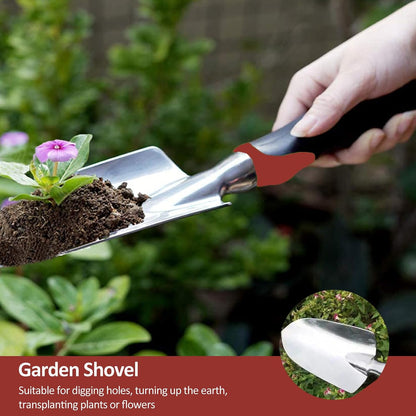 Garden Tool Set, 3 Piece Gardening Tools Includes Garden Trowel, Transplant Trowel and Hand Rake with Non-Slip Ergonomic Handle, Heavy Duty Garden Kit for Planting, Garden Gifts, Red
