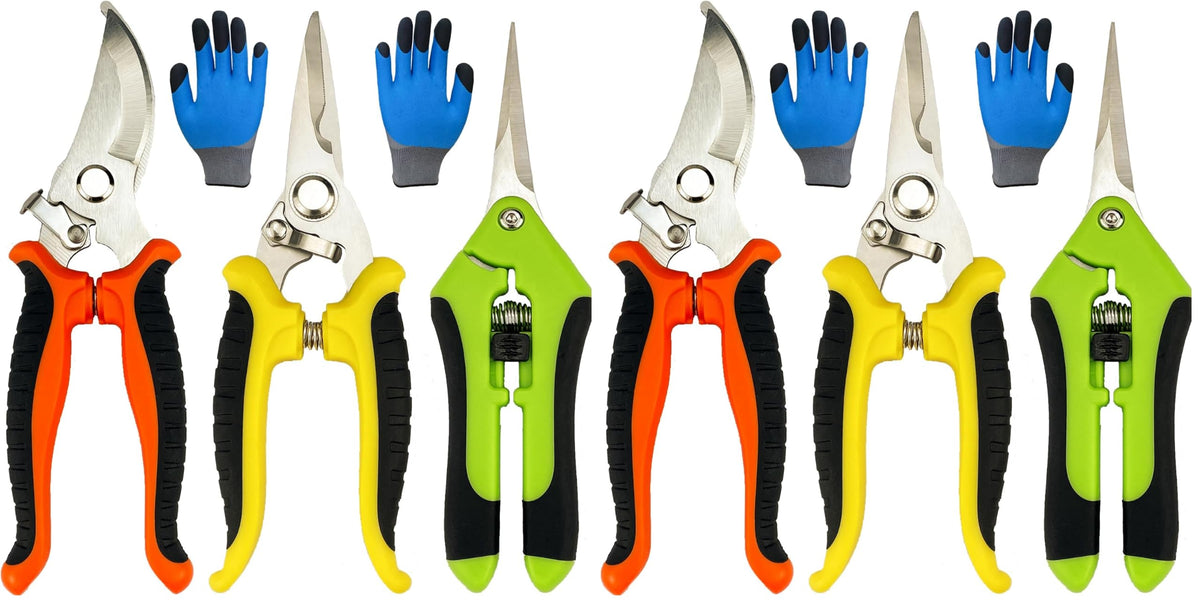 Pruning Shears, 4 Pack Garden Shears with Gardening gloves, Clippers Handheld, Stainless Steel Garden Snips, Lengnoyp Pruners for Gardening