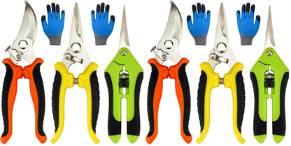Pruning Shears, 4 Pack Garden Shears with Gardening gloves, Clippers Handheld, Stainless Steel Garden Snips, Lengnoyp Pruners for Gardening