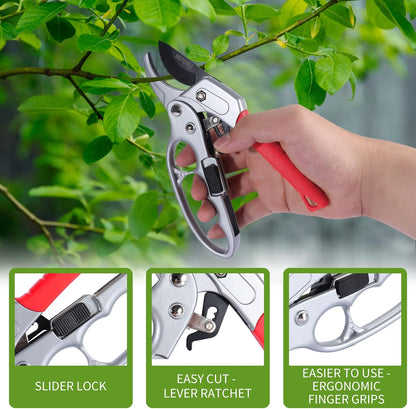 Premium Germany Pruning Shears, Hand Pruners 4x Cutting Power Trimming, Garden Clippers 1-Inch Cut Capacity, Best Gardening Gifts, Easy to use Gardening Tools, Arthritis Weak Hand Snips