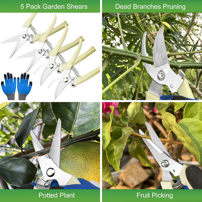 5Pack Pruning Shears, Stainless Steel Garden Shears with Gardening Gloves