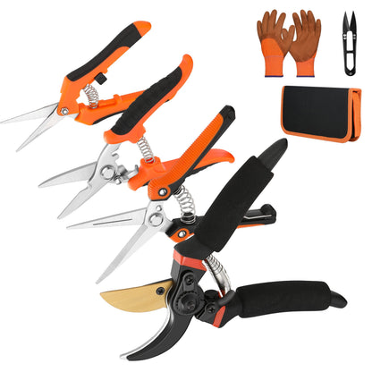 5‑Piece Garden Pruning Shears Set with Gloves & Storage Bag – Stainless Steel Trimming Scissors for Flowers, Herbs & Small Branches – Ergonomic Gardening Tools Kit (Multi-color)
