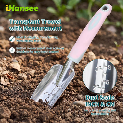 Pink Garden Tool Sets 4-Piece, Aluminum Gardening Hand Tool Kit