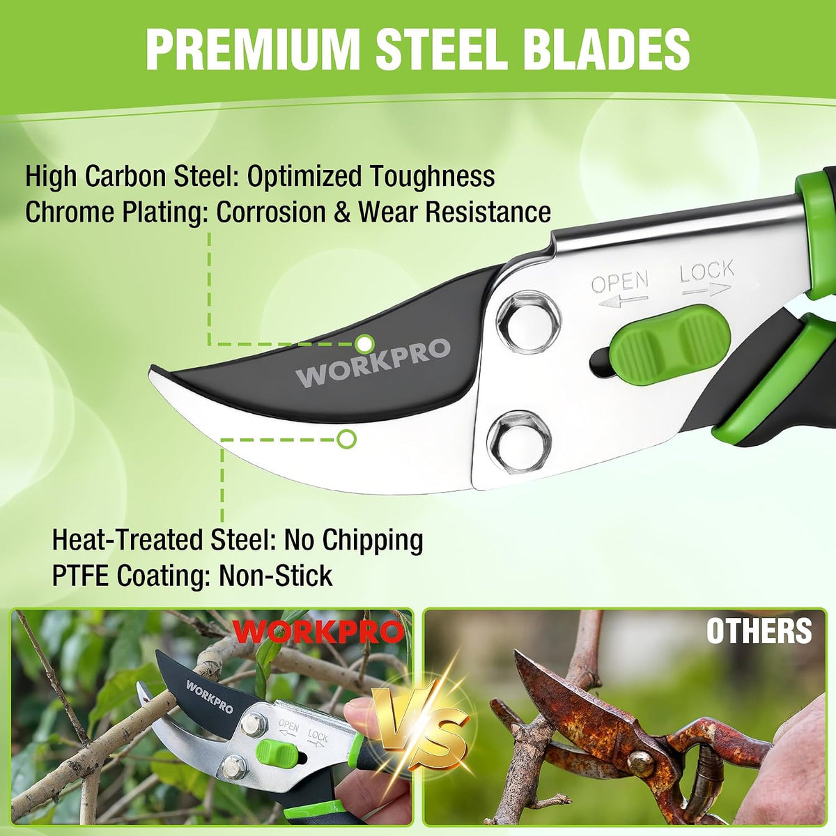 WORKPRO Pruning Shears, Garden Clippers with 5/8" Cut Capacity, 8.5" Bypass