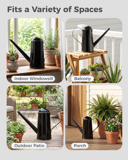 Bamworld Metal Watering Can Indoor Plants with Long Spout 1/2 Gallon Black