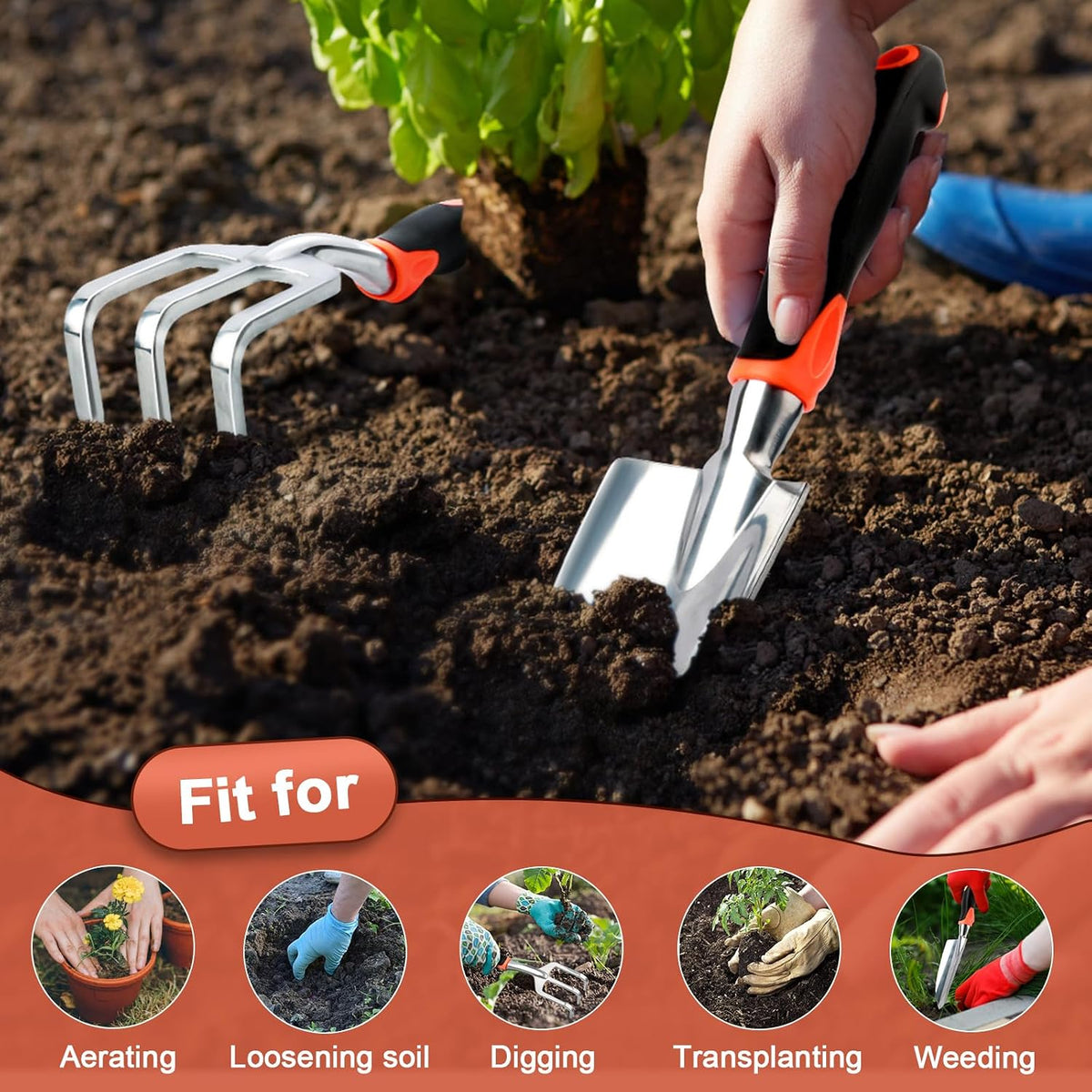 Garden Tool Set, 2 Pack Gardening Tools Set Garden Shovel and Hand Rake