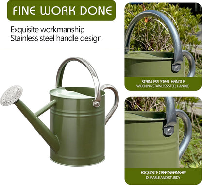 Metal Watering Can, 1 Gallon for Outdoor Garden Plants,EGreen