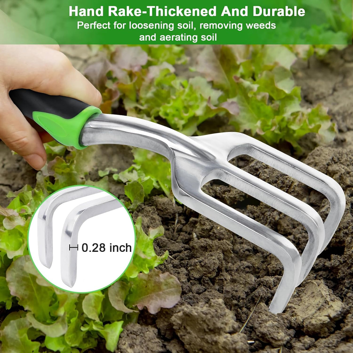 Garden Tools Set, 3 Pack Garden Shovel, Transplant Trowel, Hand Rake Green