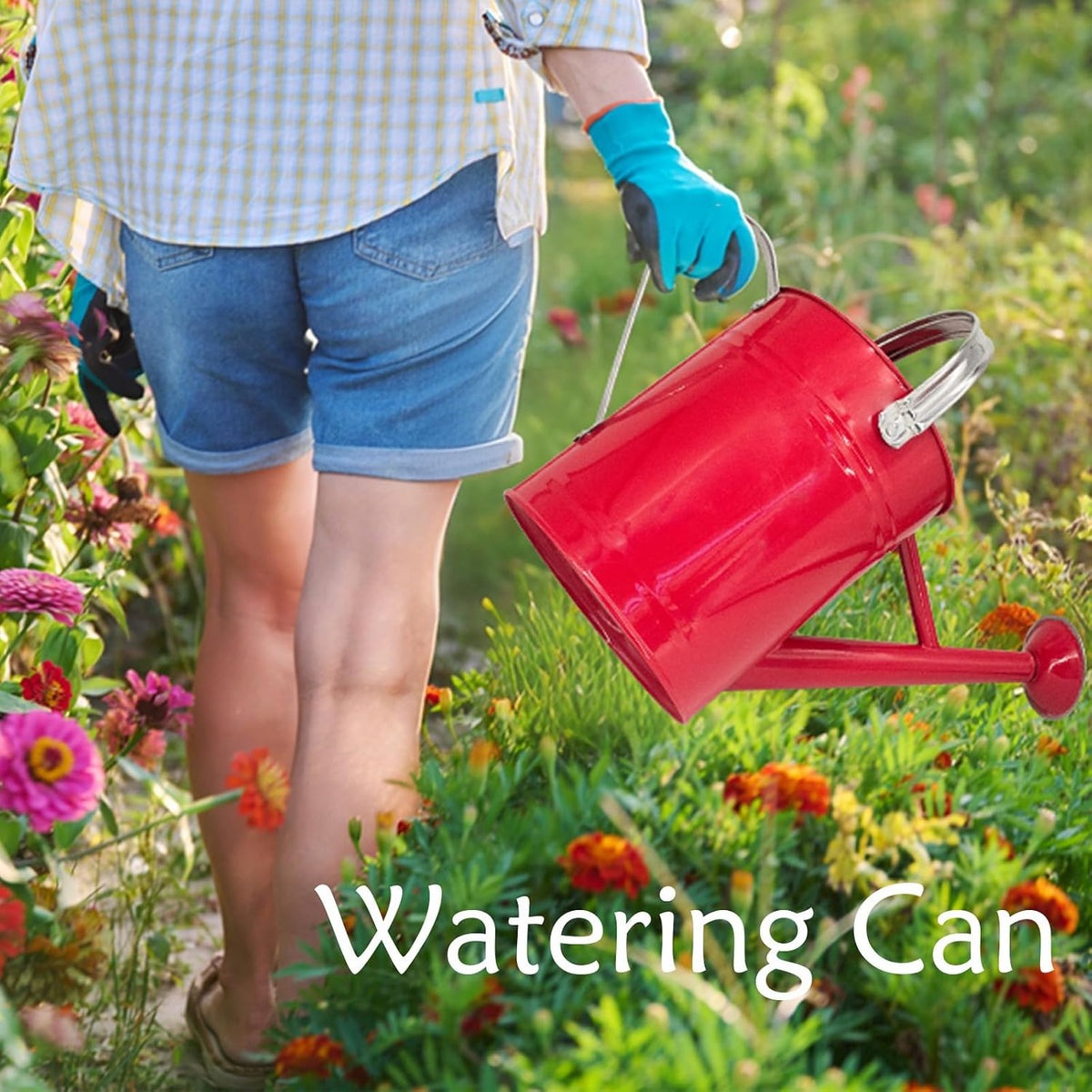 Metal Watering Can 1 Gallon for Indoor and Outdoor Plants Red
