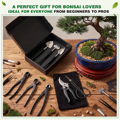 17 Pcs Bonsai Tool Kit Set, Bonsai Cutting Tools and Wire Rolls, Black